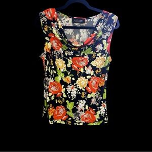 Evan Picone Floral Cowl Neck Blouse - Red, Yellow, Green